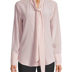 Equipment 100% Silk Long-Sleeve Polka Dot Blouse with Neck Tie XS